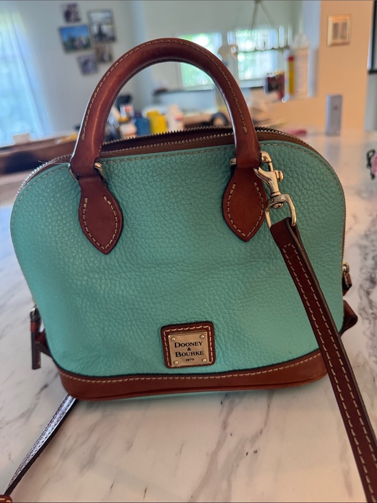 Dooney & Bourke Handbags - Dooney & Bourke Turquoise and Brown Pebble Leather Mini Satchel